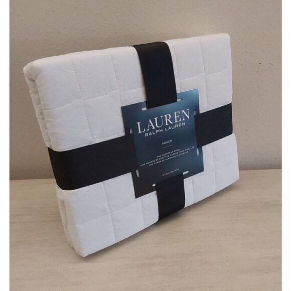 Ralph Lauren ASHER Cotton WHITE Quilted European Euro Sham w/Polyester Fiberfill - Picture 2 of 11